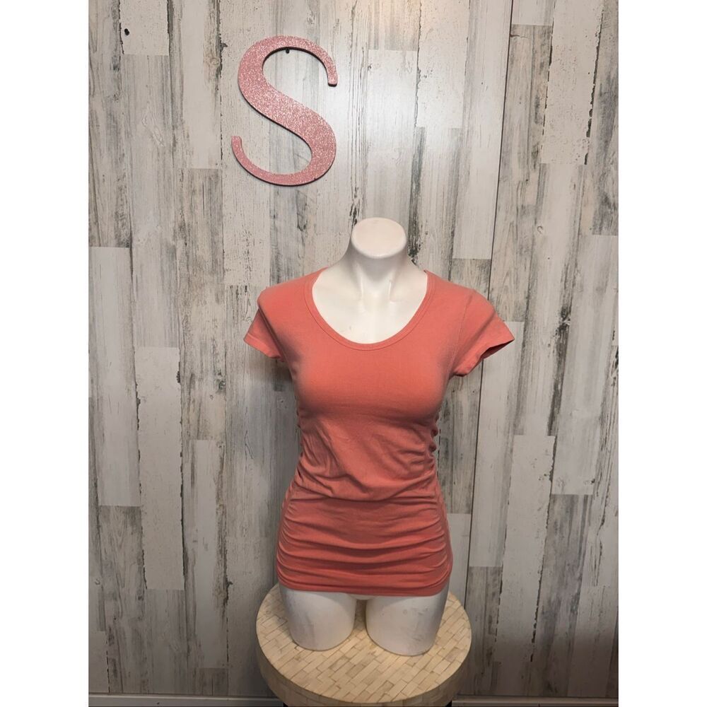 Athleta Ruched Side Fitted Tee Shirt Women’s Small Coral Stretch Top
